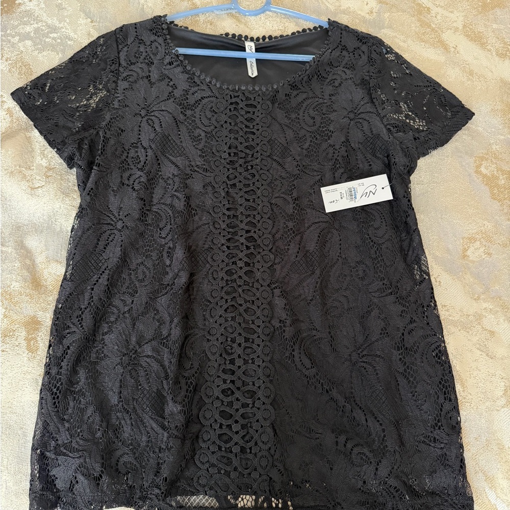 NY Collection Black Lace Top Size XL